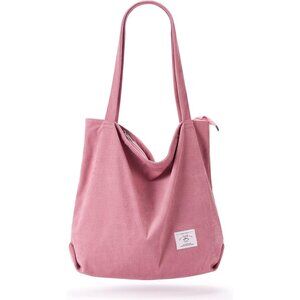 👑Women's Pink Corduroy Lightweight Zipper Pocket Foldable Classic Tote Bag
